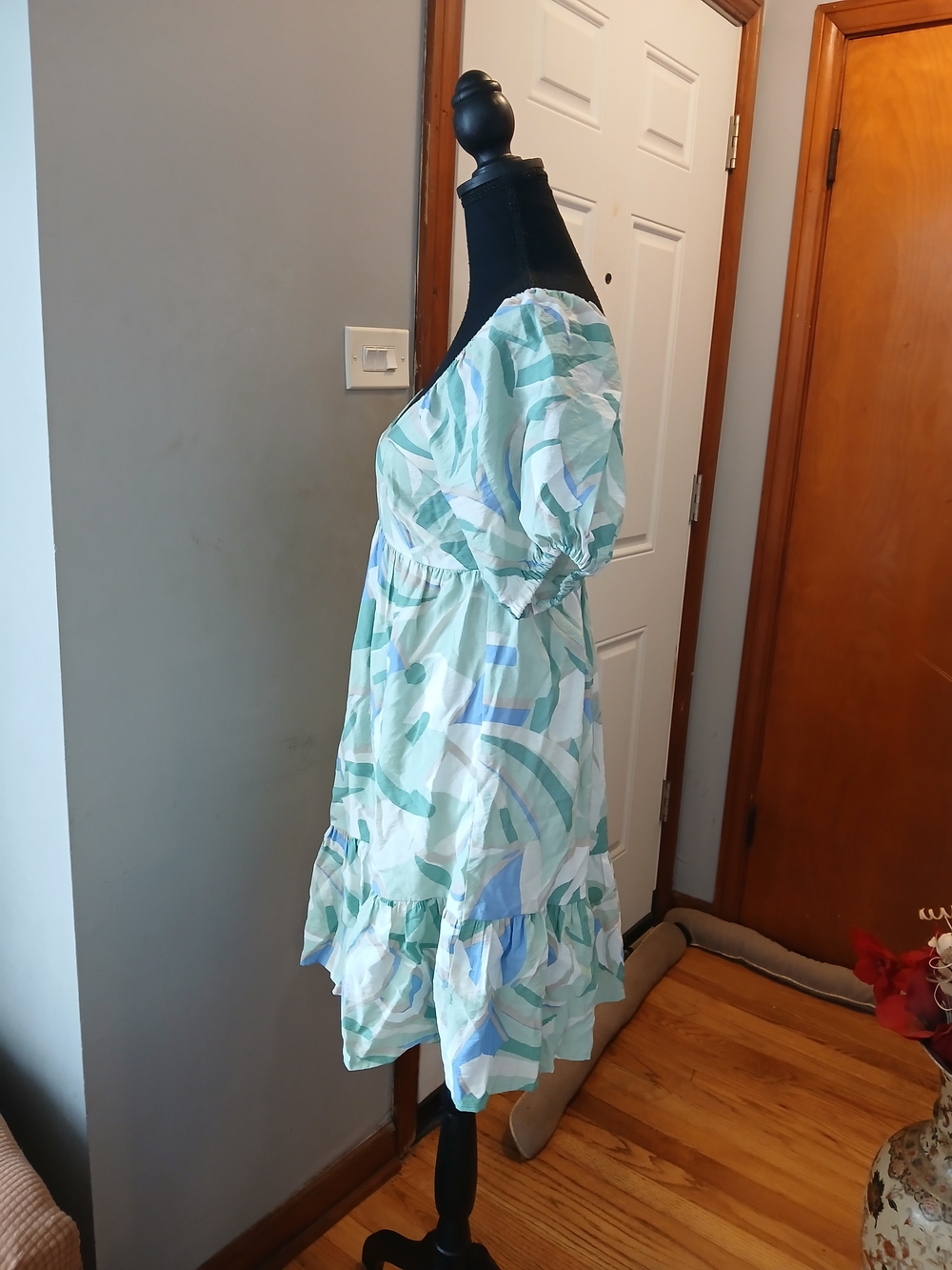 Nine West Smocked Pastel Mint Puff-Sleeve Mini Dress Multi Color Women's XS - Picture 5 of 8
